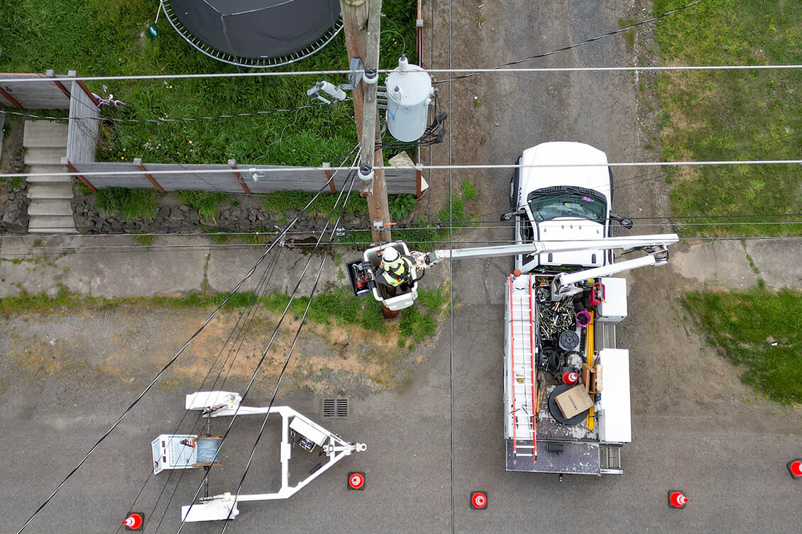 An installation truck installing lines.